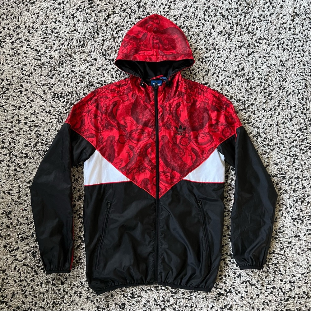 Adidas Windbreaker Jacket Full Zip Night Creatures Red Black Men’s Size Small
